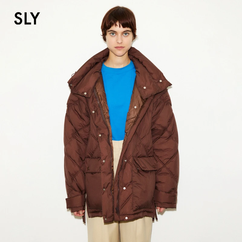 【THROW系列】SLY冬季新品两穿宽松菱格纹棉服030FA030-0770