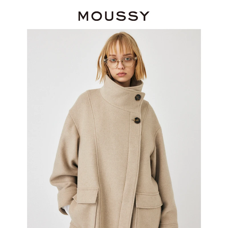 MOUSSY 2024秋冬解构主义廓形斜扣毛呢外套女010GA630-6310
