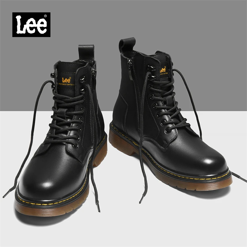 Lee马丁靴男款2025新款春季真皮高帮皮鞋英伦风中帮男士软皮靴子