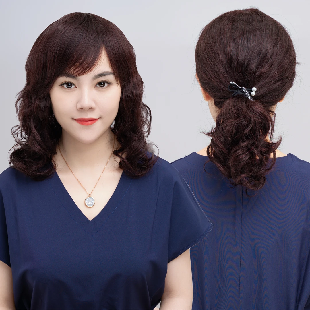 仿真女中长发卷发全头套式轻薄短卷发中老年女士妈妈真发发套逼真