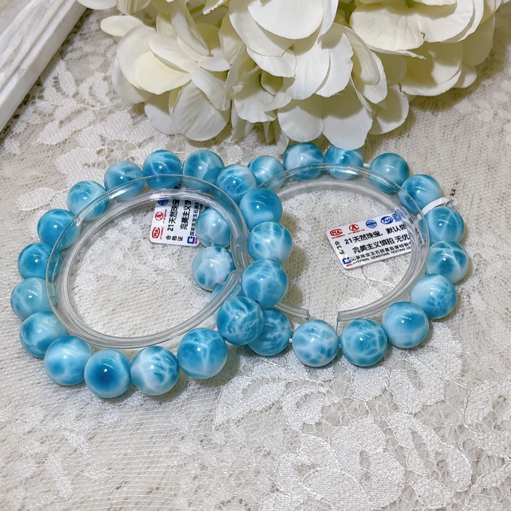 天然海纹石拉利玛手串12mm单圈素圈龟背百搭时尚蓝色多样性发1件