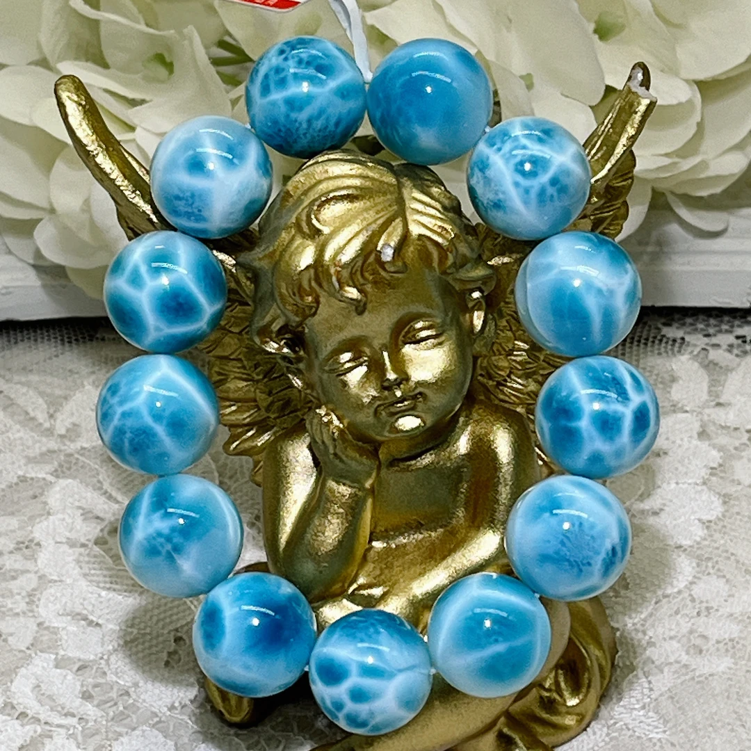 天然海纹石拉利玛16mm+手串单圈龟背纹玉化女士百搭素圈蓝色时尚