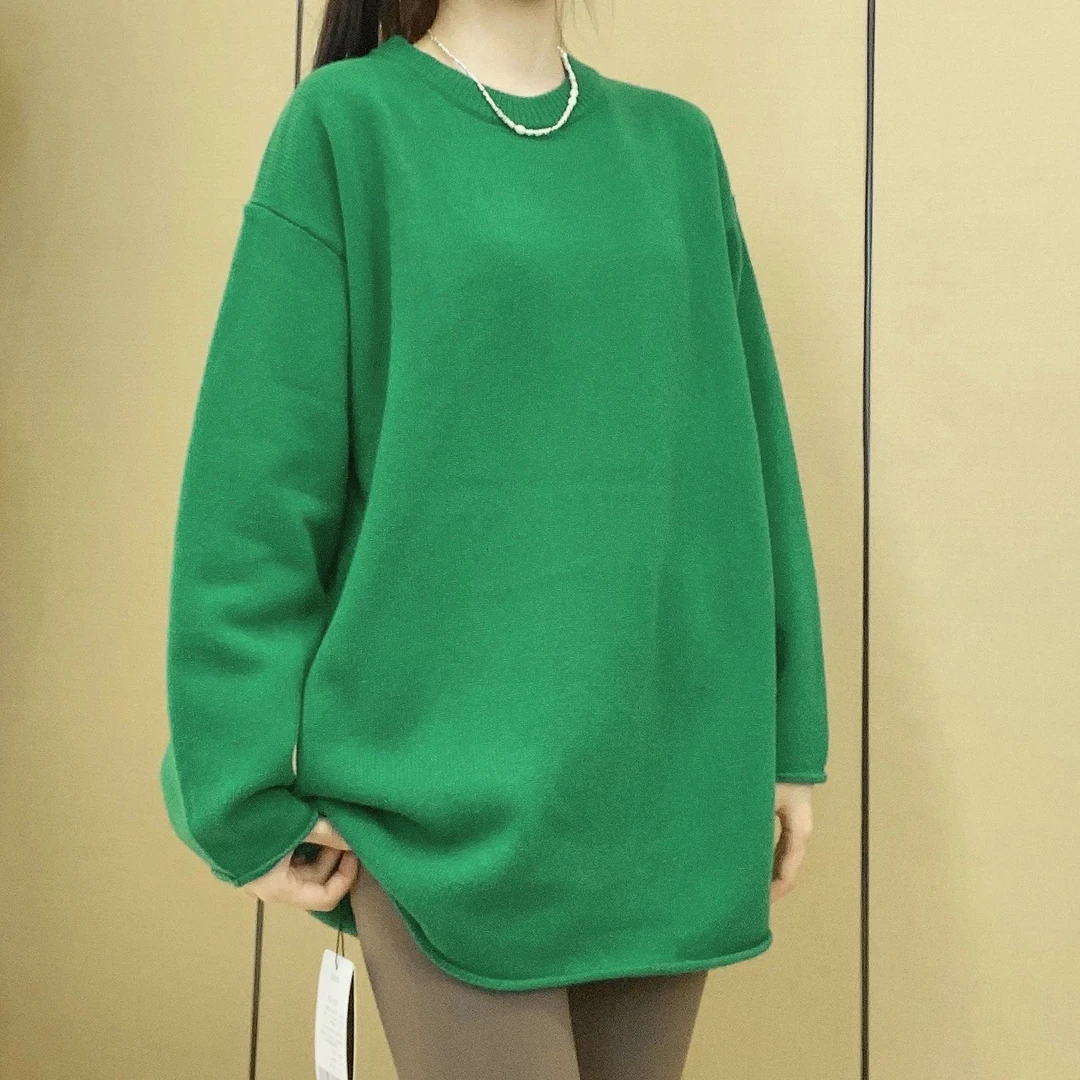 IXIAN女装-秋冬新款全羊毛中长款套头羊毛衫韩版休闲宽松毛衣女