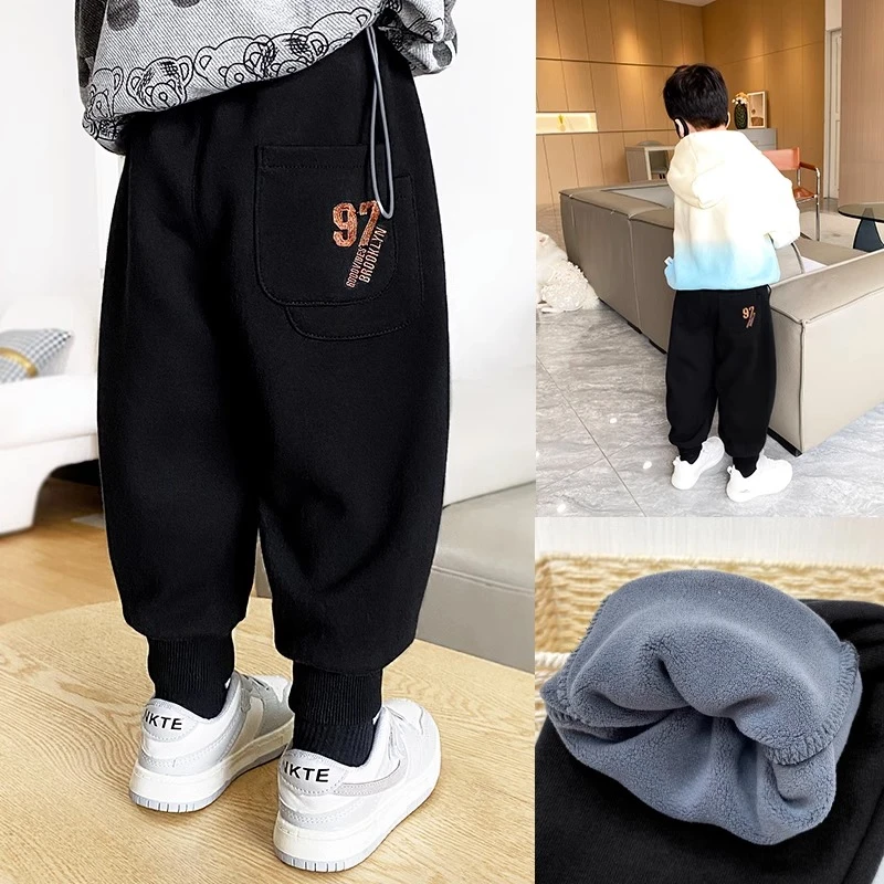 儿童裤子秋冬2024新款小童加绒卫裤宽松休闲薄绒一体绒婴儿棉裤