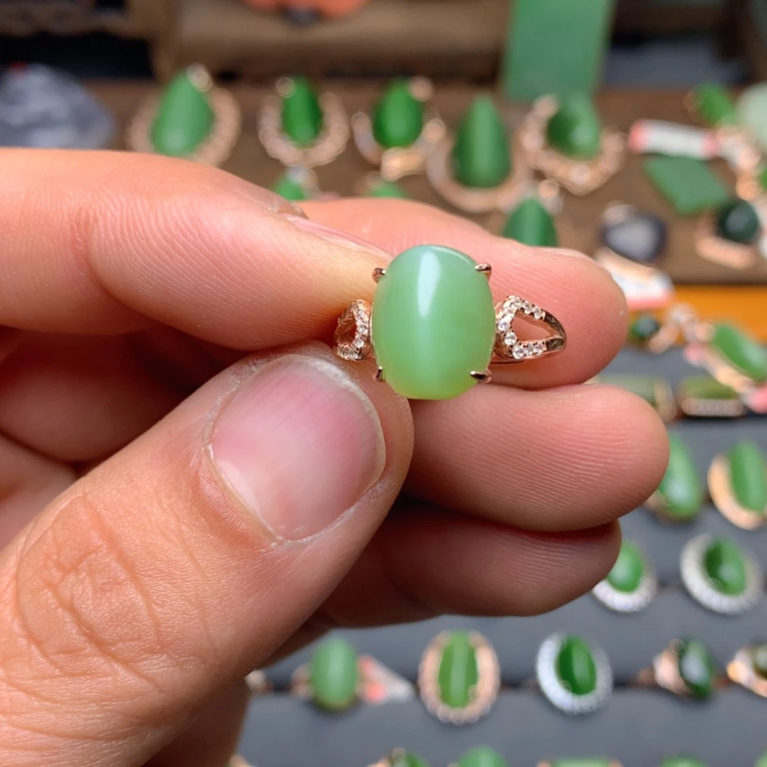 【闪购商品】和田玉（碧玉）戒指银S925镀金镶嵌