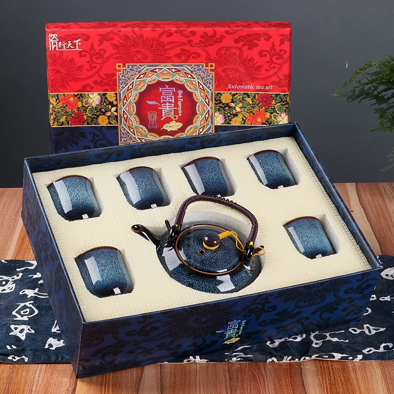 窑变提梁壶茶具套装家用中式整套陶瓷大号茶壶简约现代喝茶杯茶盘