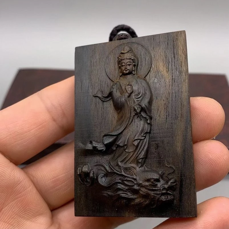 巴布亚贡木雕刻御龙观音菩萨木牌子家居挂饰文玩汽车挂件送礼礼品
