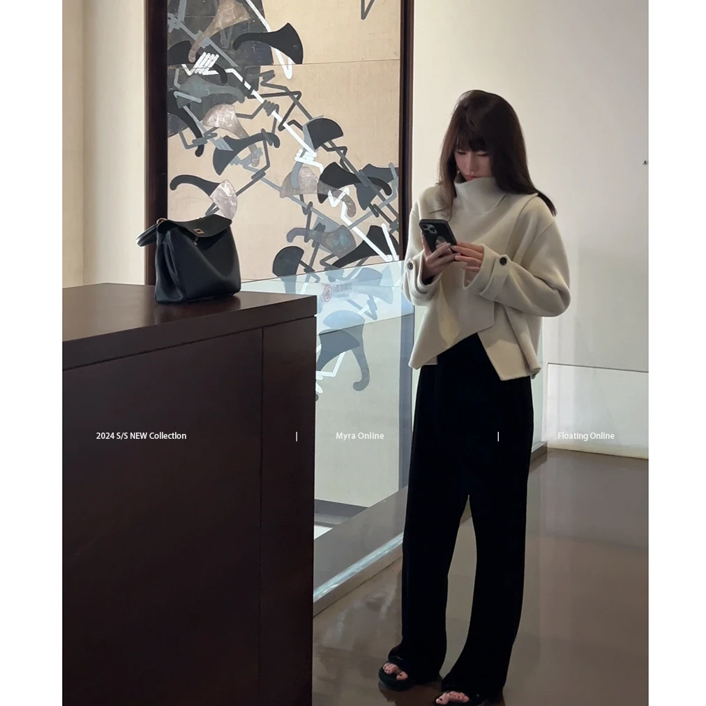 MYRÁ“及简之境”100支美利奴羊毛设计款立领双面呢大衣XMSC024138