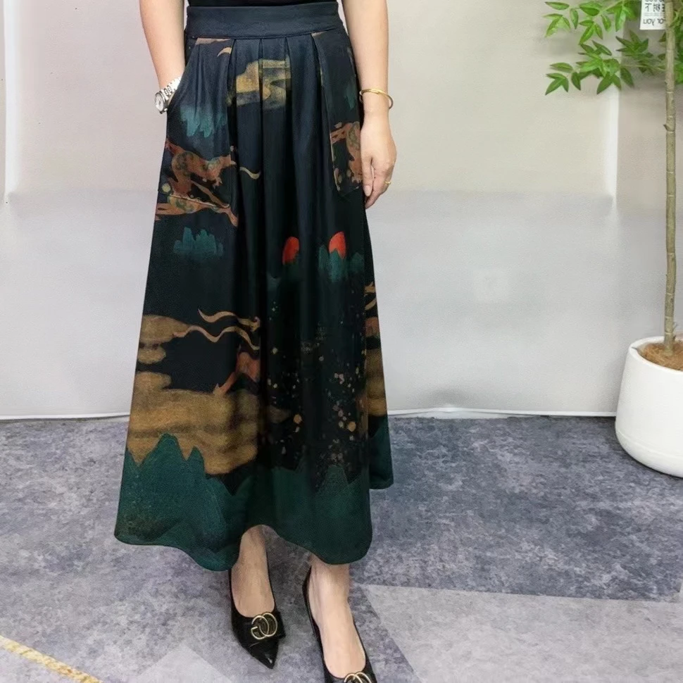 秋冬显瘦复古气质宽松长款大摆洋气显瘦松紧腰半身裙