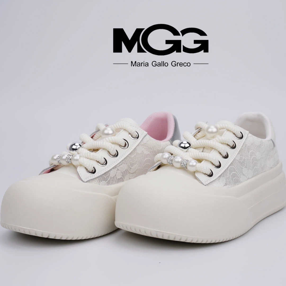 厚底饼干鞋2024ins小白鞋珍珠镂空网面透气休闲时尚低帮百搭板鞋