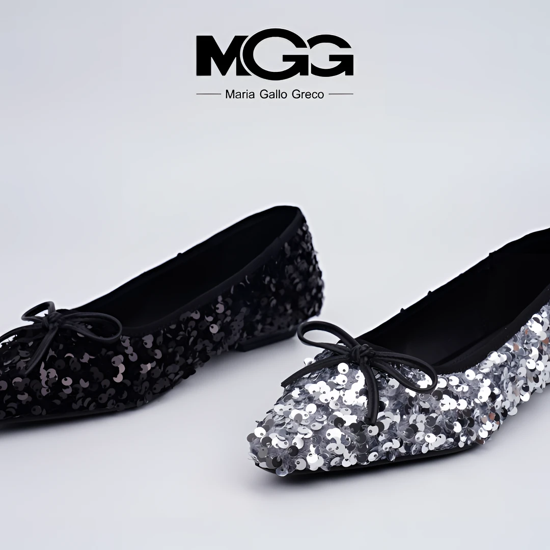 夏季春季女士舒适时尚休闲百搭浅口低跟防滑软底亮片尖头平底鞋