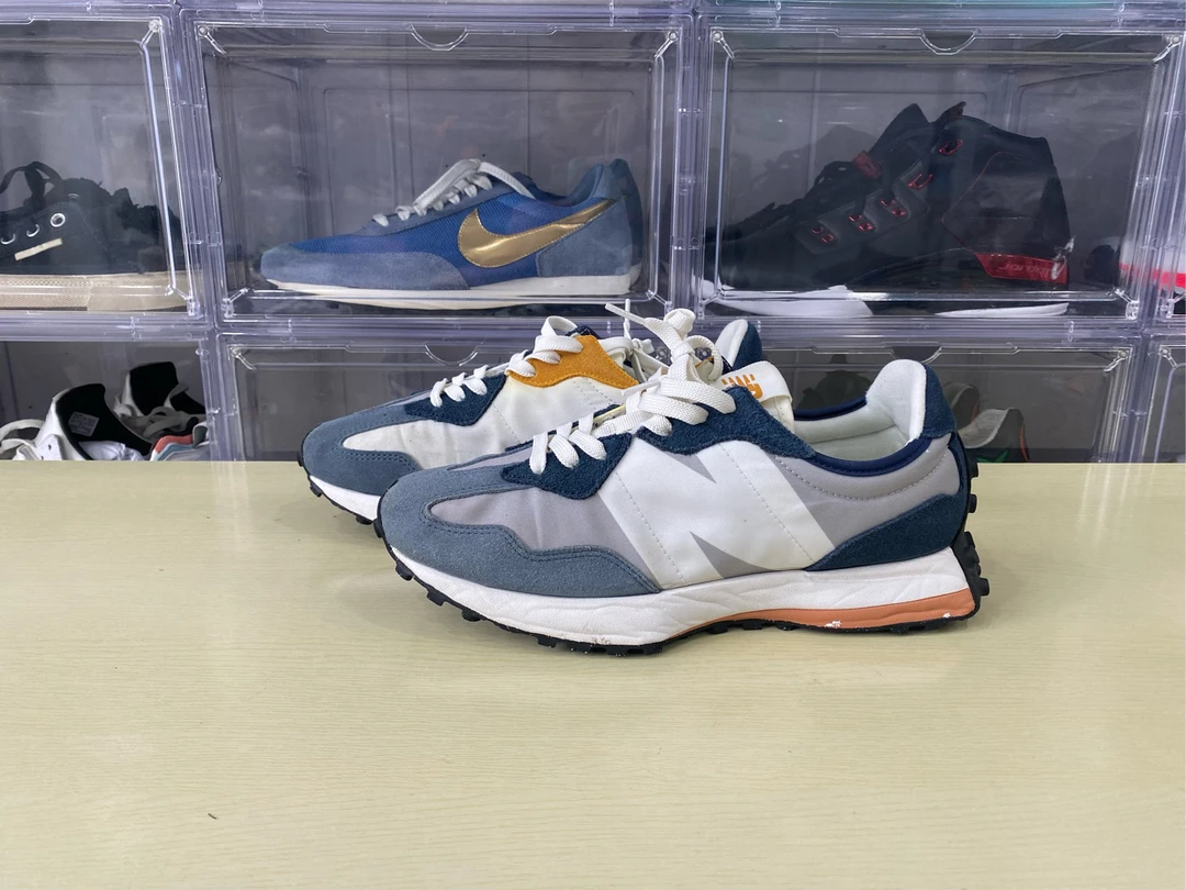 43码/新百伦327蓝灰白休闲鞋/99新配盒