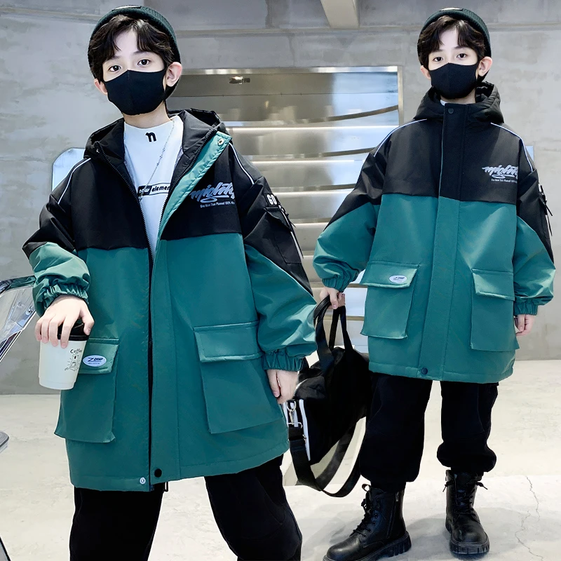 男童夹棉外套冬装三合一冲锋衣2023新款儿童加厚派克服大童加绒潮