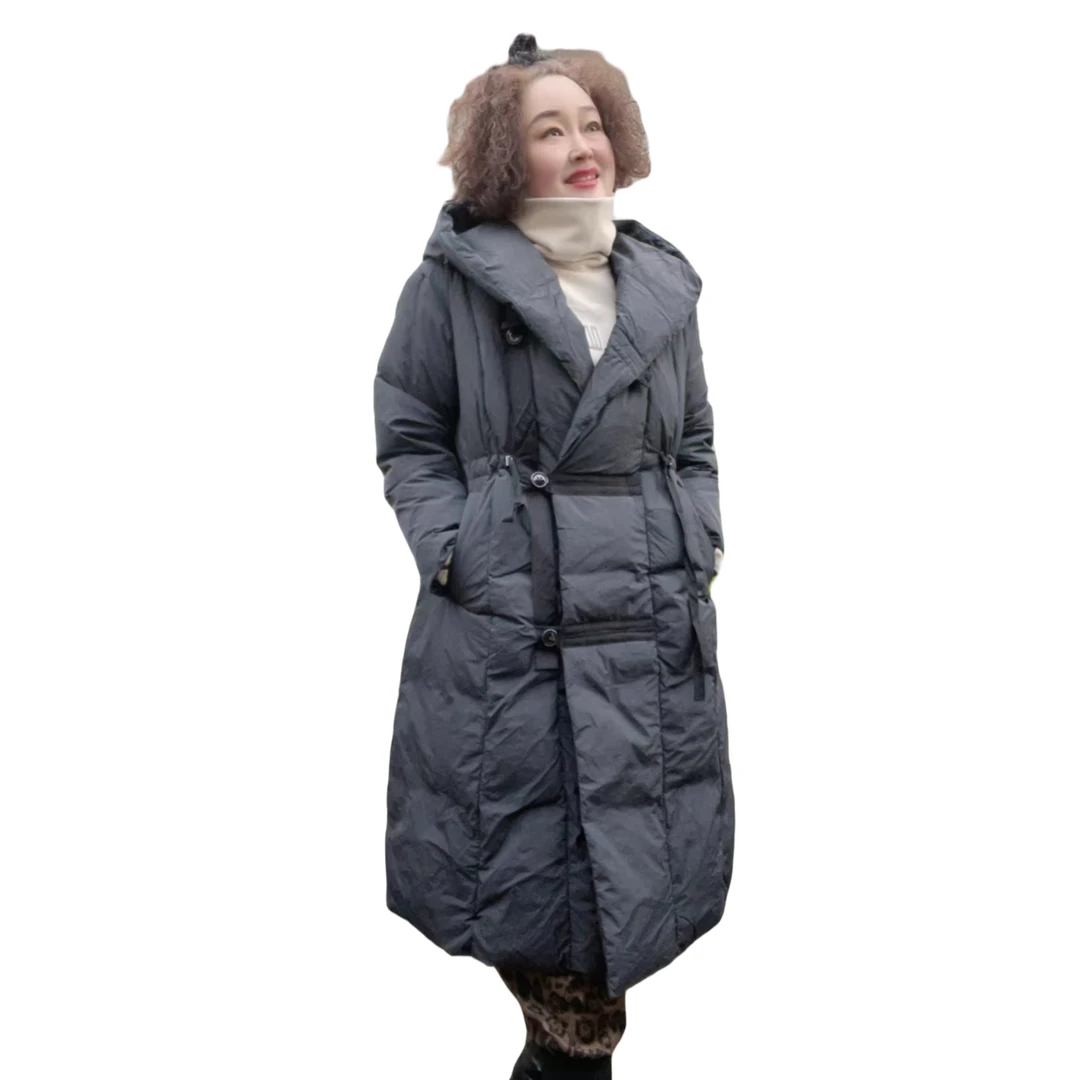 2307休闲时尚连帽长款气质羽绒服-397宽松中长款女士百搭保暖过膝