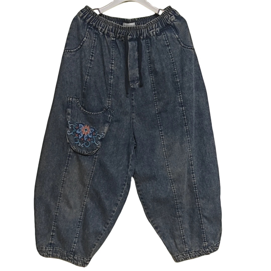 1005刺绣休闲宽松做旧潮流牛仔裤-479百搭水洗宽松砂洗