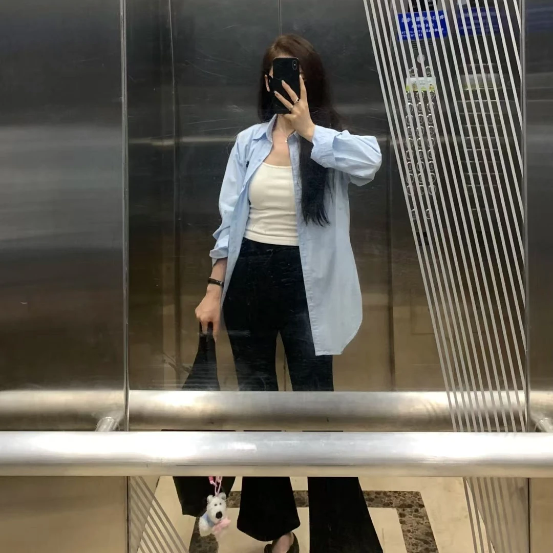 韩系简约休闲白色衬衫女秋季时尚新款宽松型衬衣薄款长袖外套