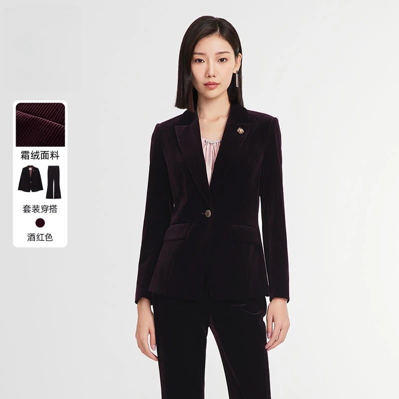 赢智尚春季酒红霜绒高档气质绒面显瘦西装西服两件套女ZB-ZA00955
