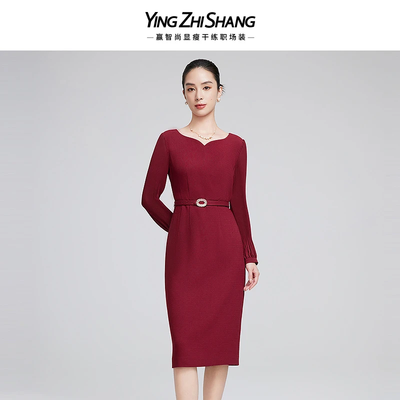 赢智尚复古红色连衣裙显瘦贵气年会宴会名媛2025春季新款ZF03128