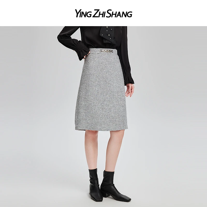 赢智尚2024春季新款灰色中腰显瘦减龄轻奢A型半裙通勤时尚ZW00959