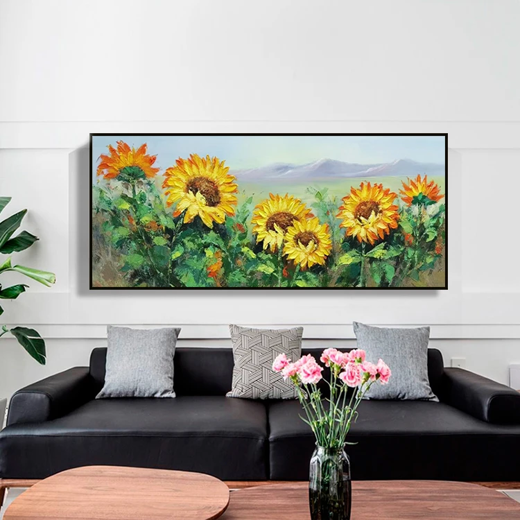 纯手绘厚油肌理油画向日葵客厅沙发现代简约轻奢装饰挂画