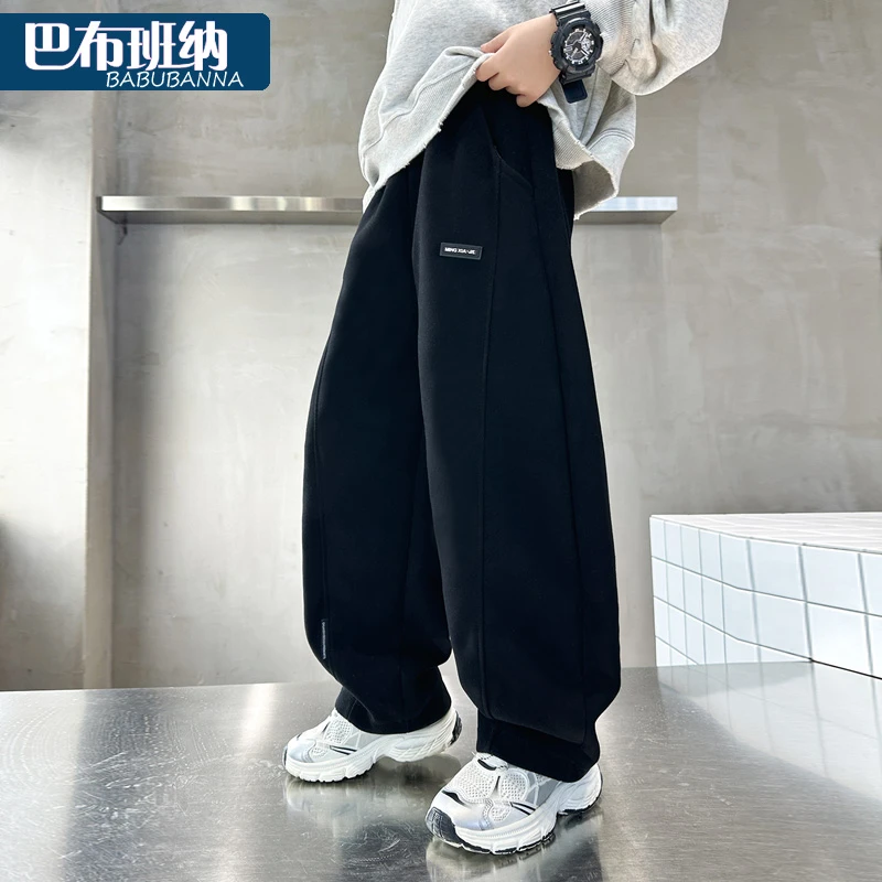 男童裤子2025新款秋装儿童休闲裤加绒秋冬男大童弯刀裤男孩春秋款