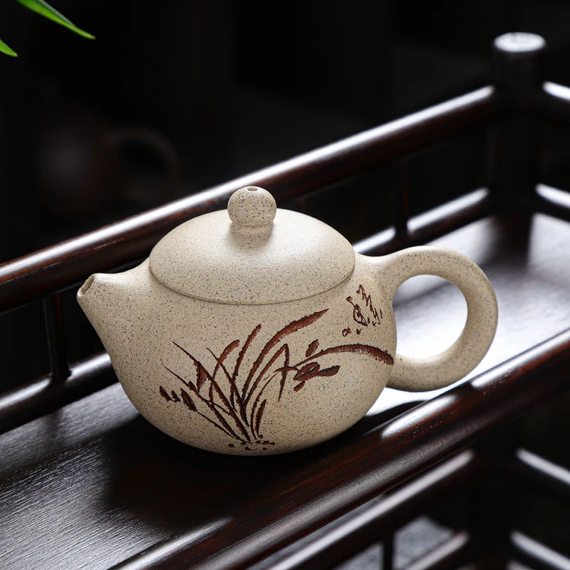 GF256中式复古小号紫砂壶芝麻白段泥西施茶壶家用功夫泡茶具