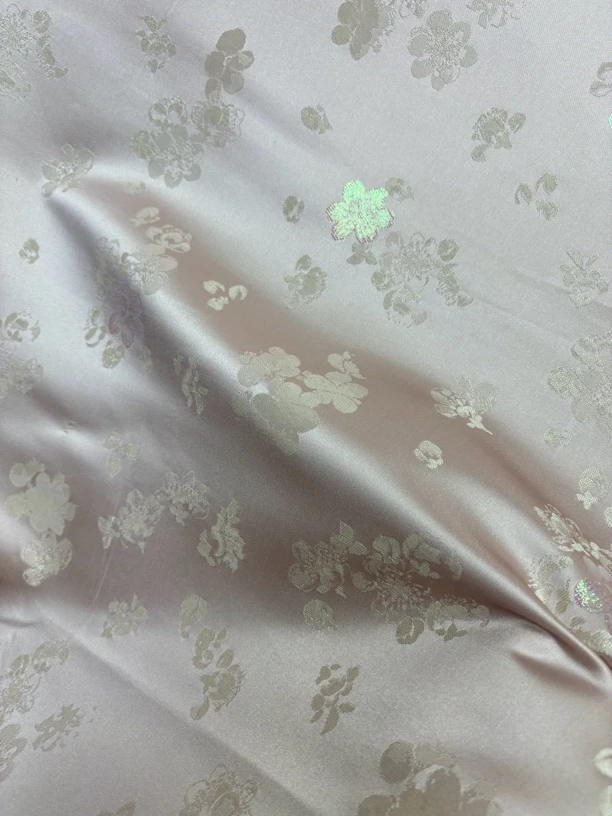 七彩梅 淡粉色织金提花国风新中式服装面料