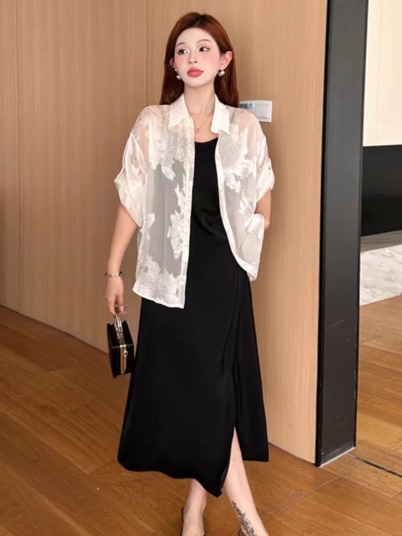 【CBTQ 8106】蕾丝两件套连衣裙夏季镂空薄款