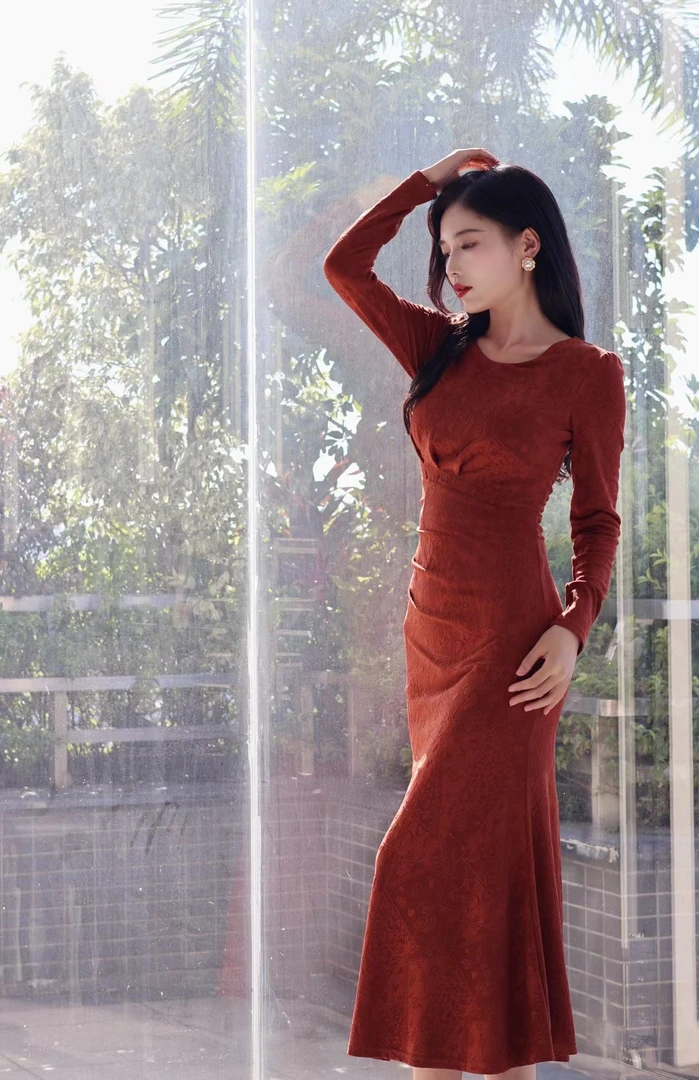 ANANY/艾嘉妮【长鸿】早秋新款法式长袖收腰显瘦连衣裙女L-39848