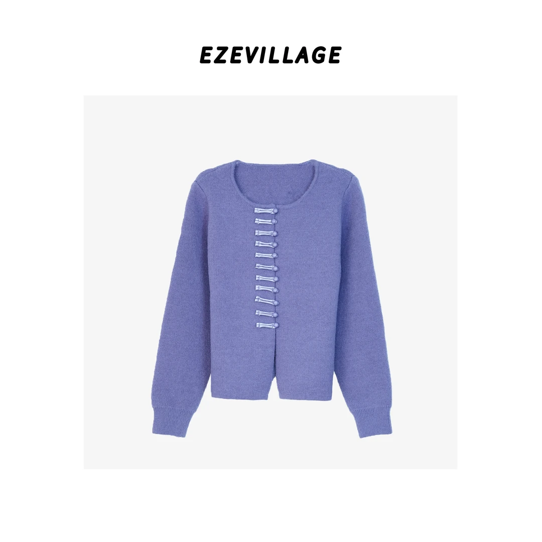 EZE VILLAGE【紫气东来】新中式国风针织开衫复古圆领盘扣上衣