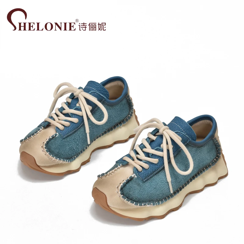 诗俪妮复古手工真皮女鞋2024秋低帮厚底单鞋头层牛皮阿甘鞋S6652