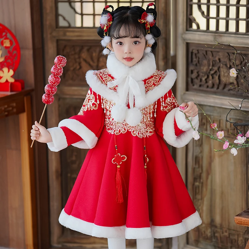 拜年服女童新款2025儿童冬季中国风唐装加绒加厚女宝周岁宝宝服装