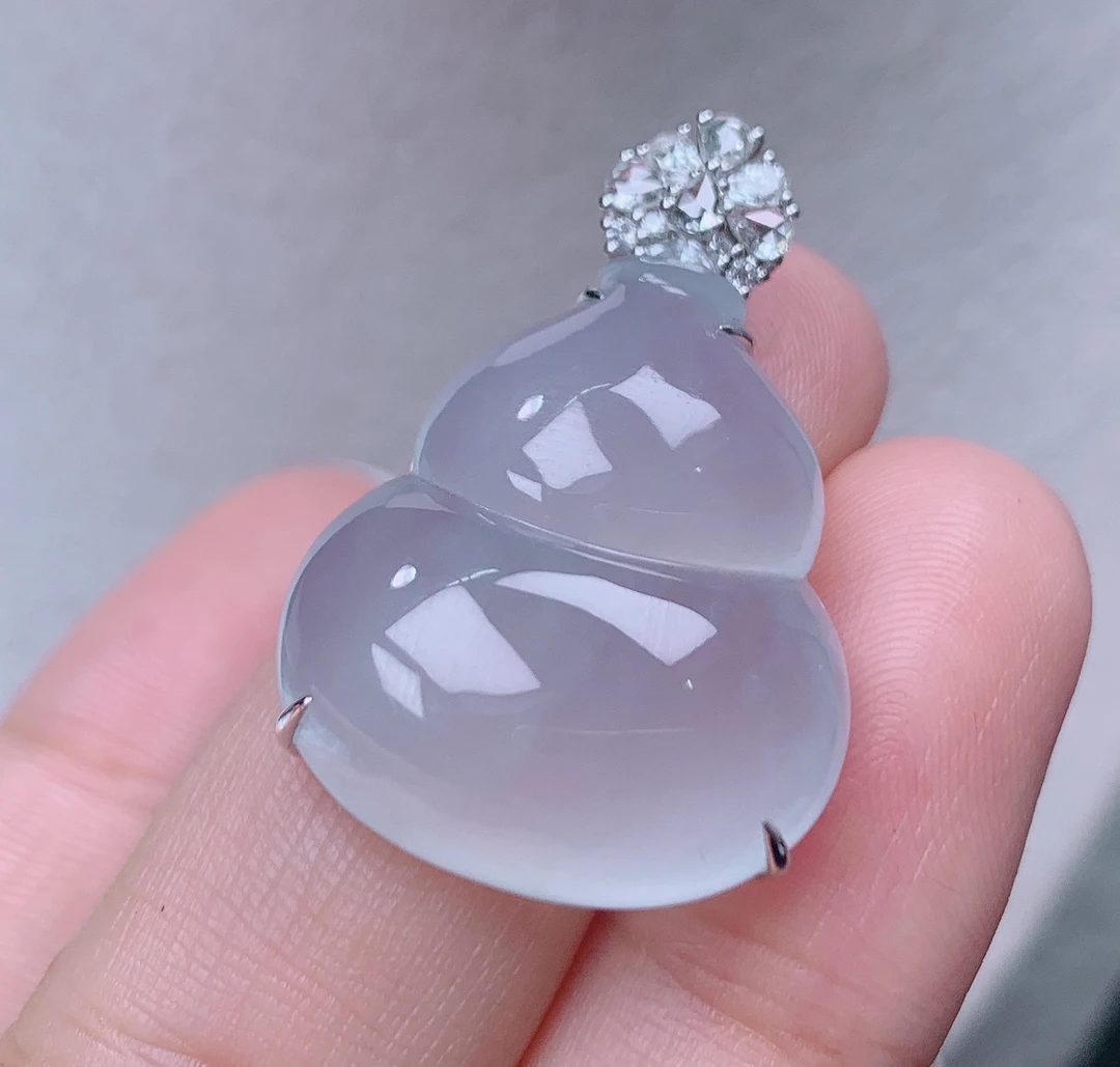 缅甸翡翠A货老坑18k金豪镶冰种起胶感大葫芦吊坠32^24.6*21.7*9.9