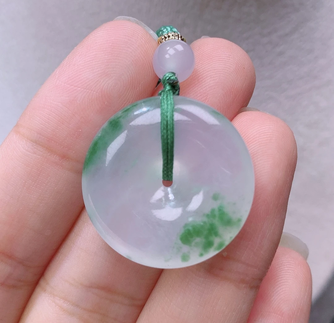 缅甸翡翠A货老坑冰种飘阳绿平安扣吊坠怀古挂件揭阳精品24.4*6.5