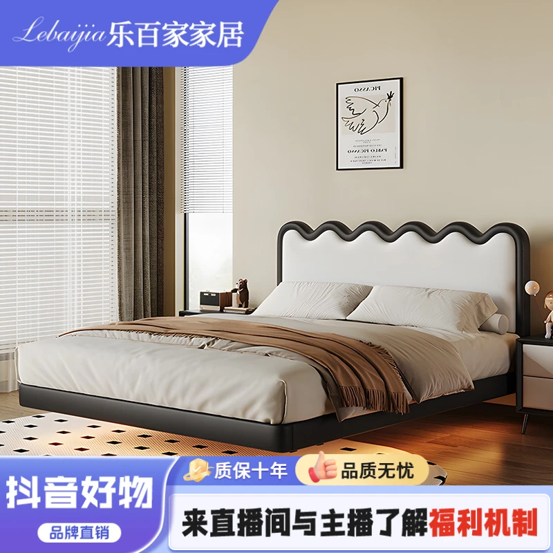 奶油风波浪床悬浮床现代简约皮艺床家用主卧双人床极简皮床欧式