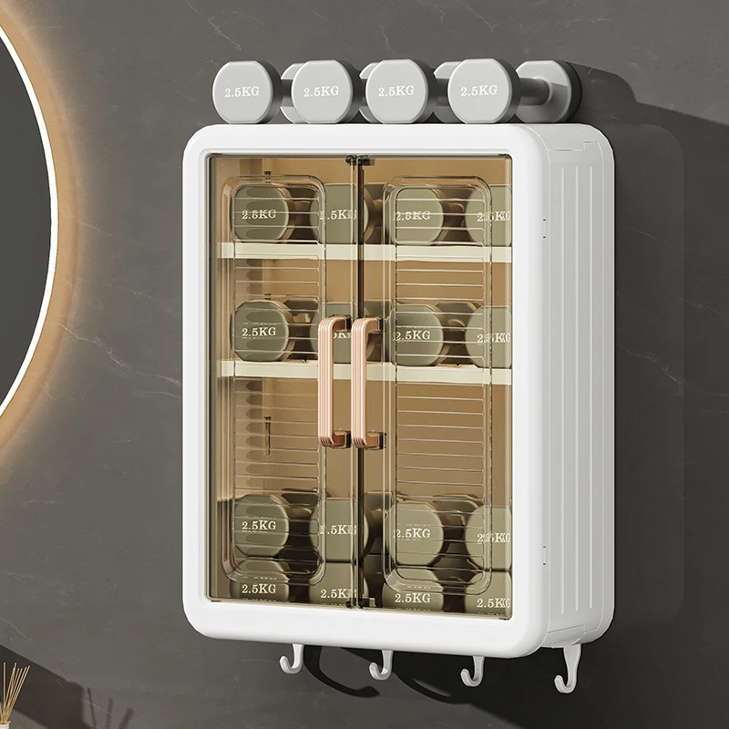 家用卫生间置物架浴室架厕所洗漱台双开门免打孔壁挂防尘收纳盒