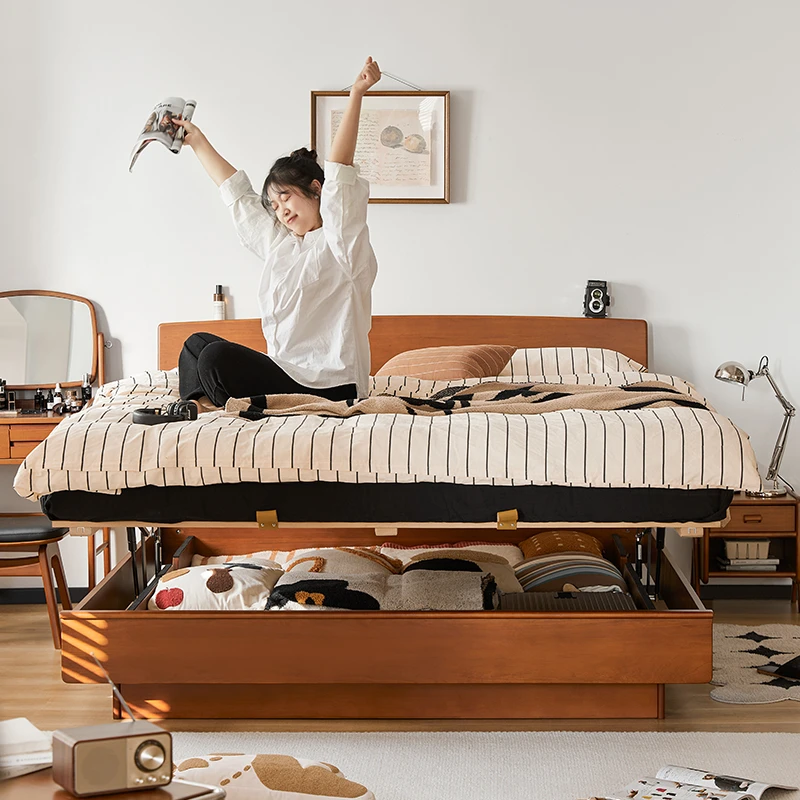 【清仓】栗子公园木箱体床小户型主卧1.8米北欧中古悬浮高箱储物床