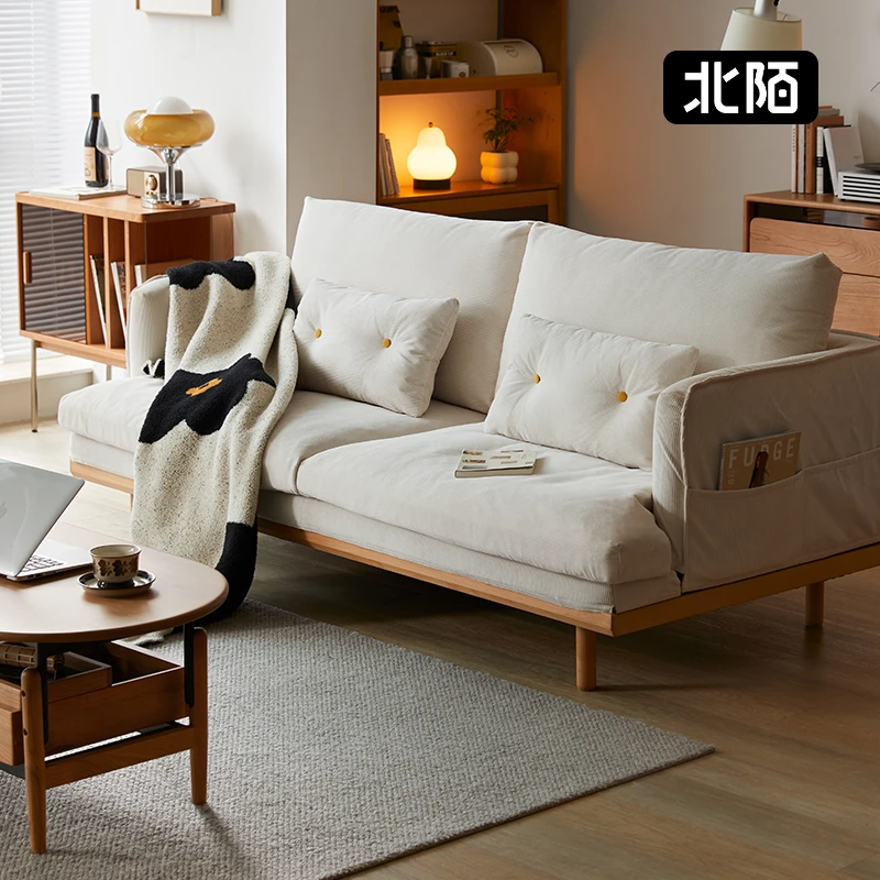 北陌灯芯绒布艺沙发北欧客厅三人位直排小户型日式可拆洗沙发