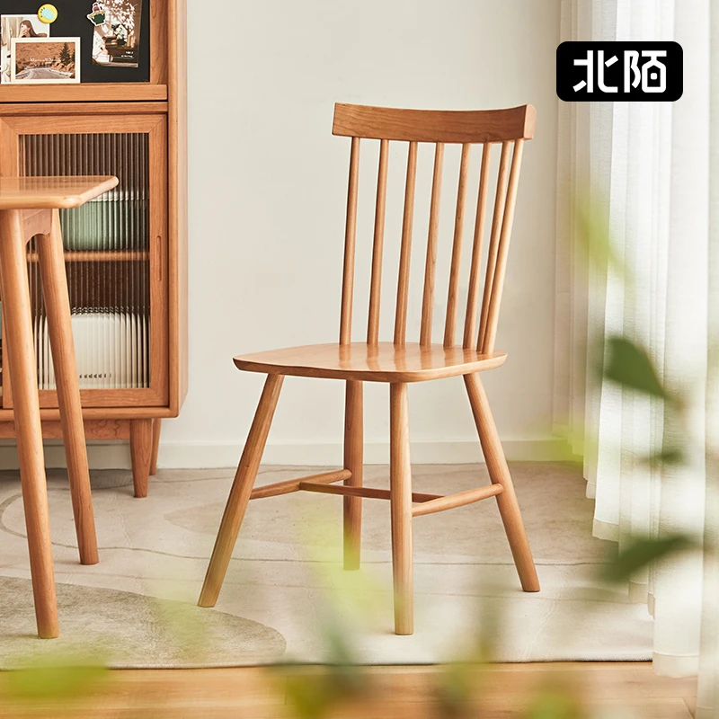 自然实木椅子家用靠背温莎餐桌椅原木色樱桃木白橡木北欧餐椅