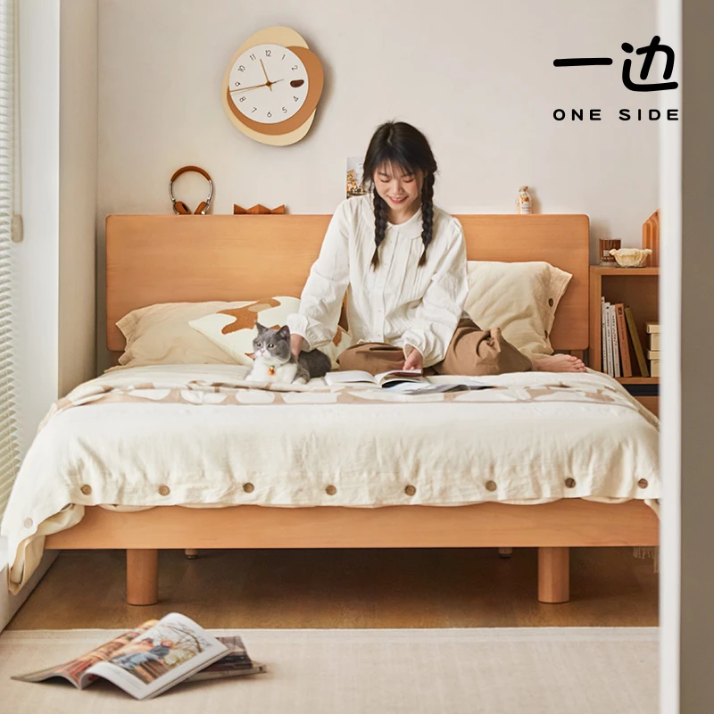 【清仓】一边家具实木床1.5米日式原木奶油风1.8全榉木悬浮床