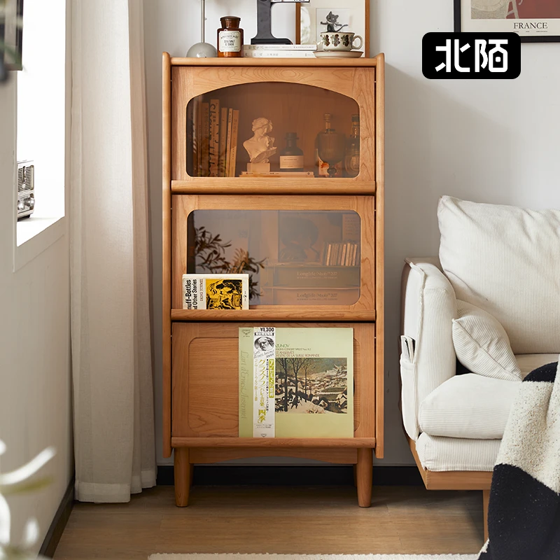 【38好物节】实木书柜立柜樱桃木原木客厅落地展示杂志柜沙发边柜
