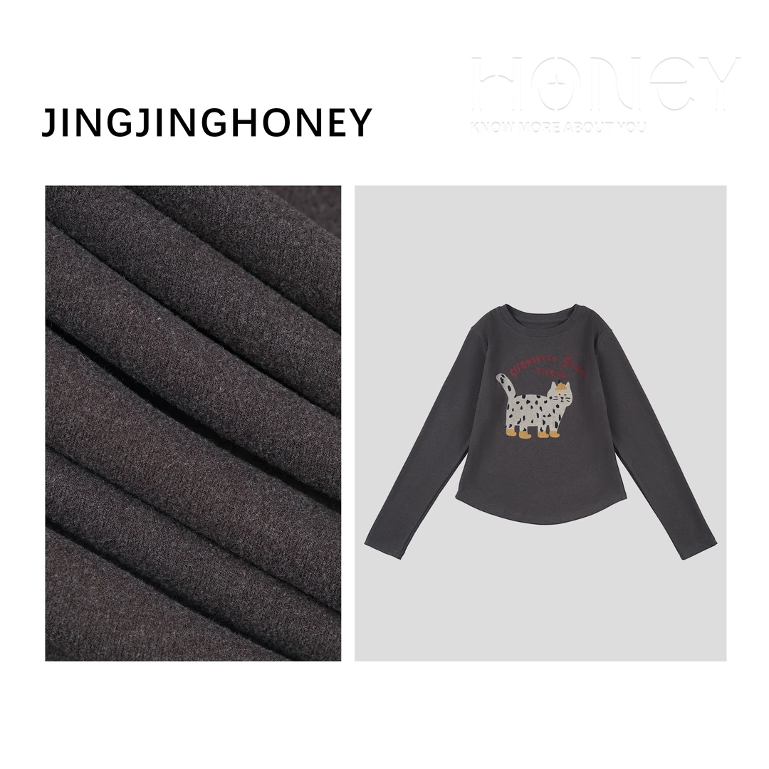 静静哈尼 【猫咪T恤】百搭舒适显瘦打底圆领T恤T82498