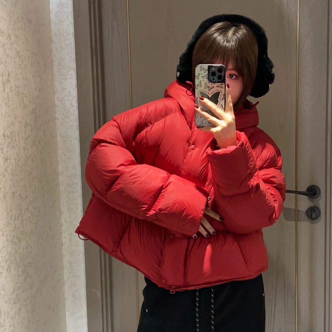 静静哈尼  【小爪子羽绒服】设计感时尚短款连帽羽绒外套Y82408