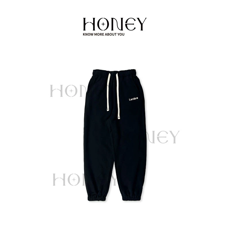 静静哈尼  【刺绣字母卫裤】秋冬韩版加绒宽松休闲百搭卫裤K8090