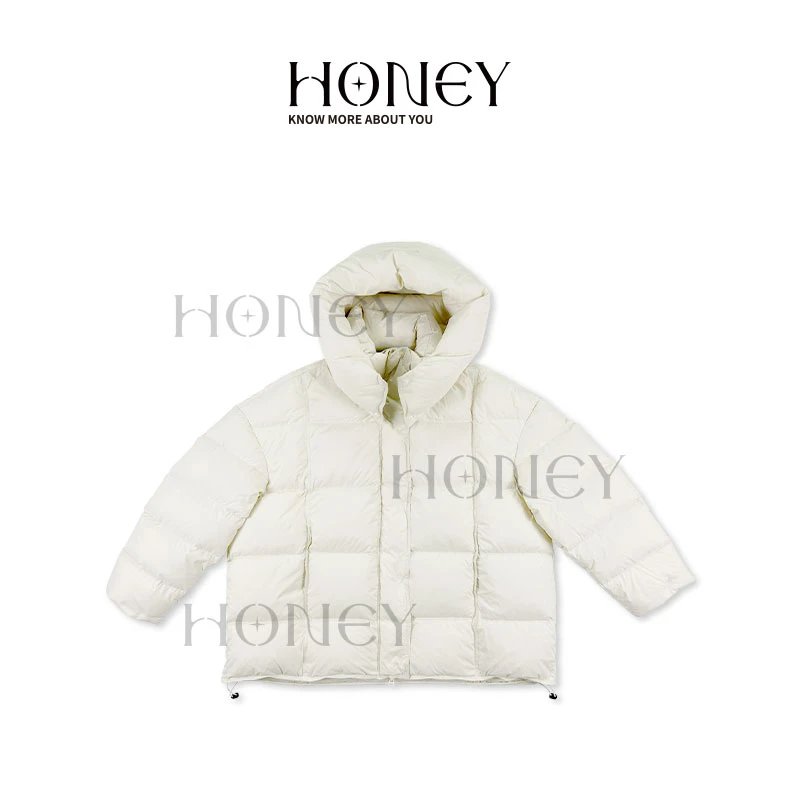 静静哈尼  【廓形羽绒服】韩版连帽面包服抽绳羽绒外套Y9012