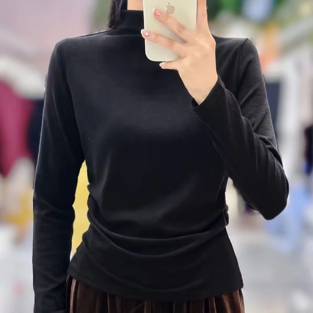 长袖圆领秋季半高领打底衫ins磨毛高品质透气舒适高弹软糯气质