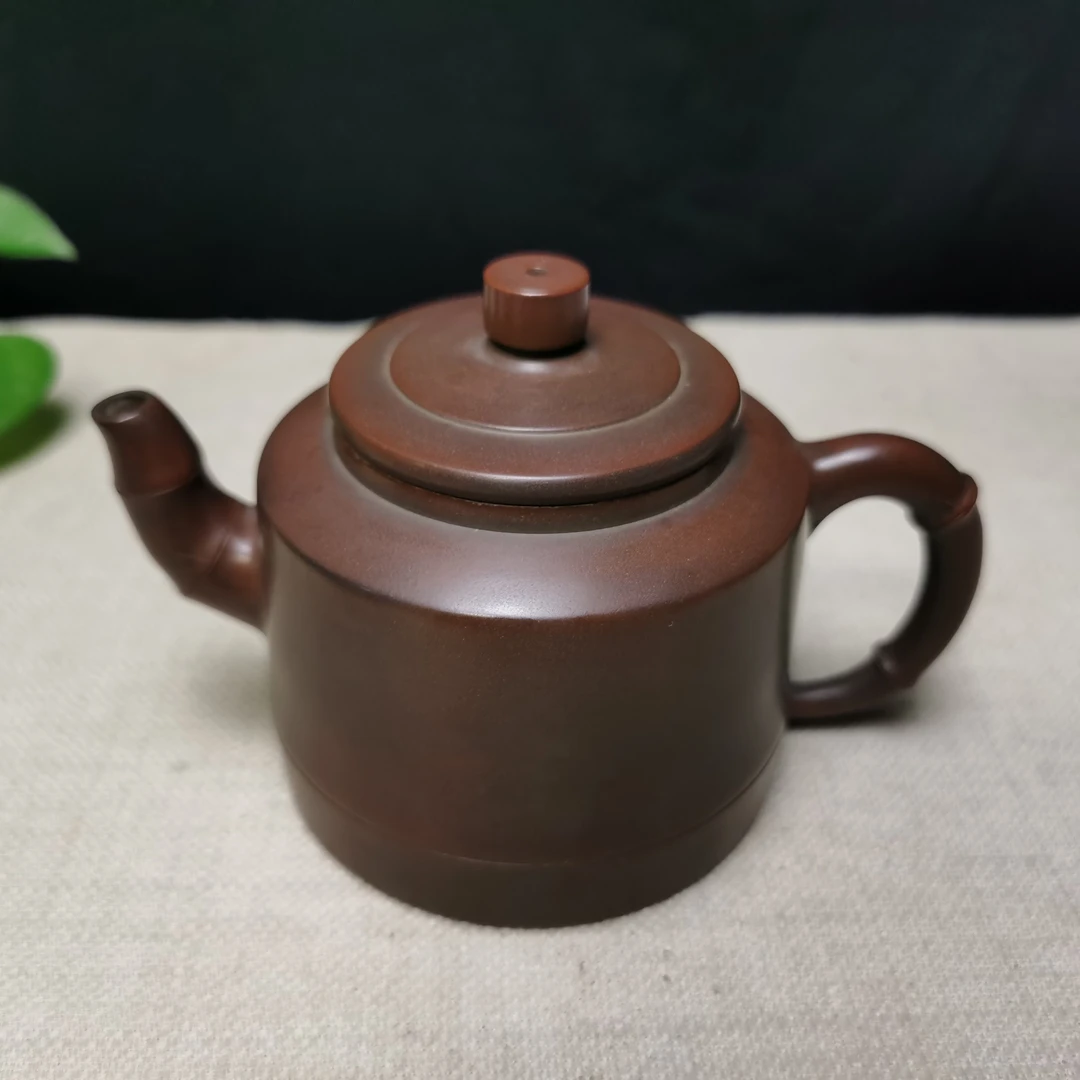 光素竹节德钟古铜色钦州坭兴陶320cc纯手工复古电烧陶瓷茶壶商用