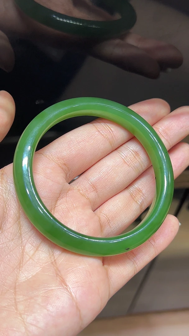 和田玉 碧玉 冰底 小方条 手镯女款高冰冰阳绿