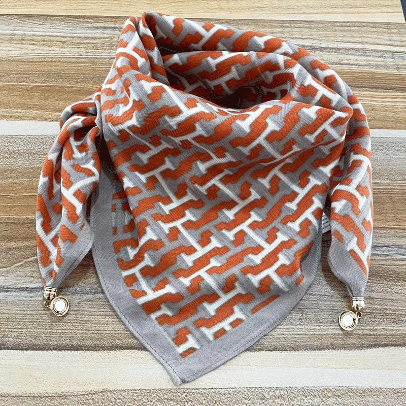 秋冬季新款磁吸扣丝棉围巾针织女士方巾围脖磁扣春秋薄款时尚百搭