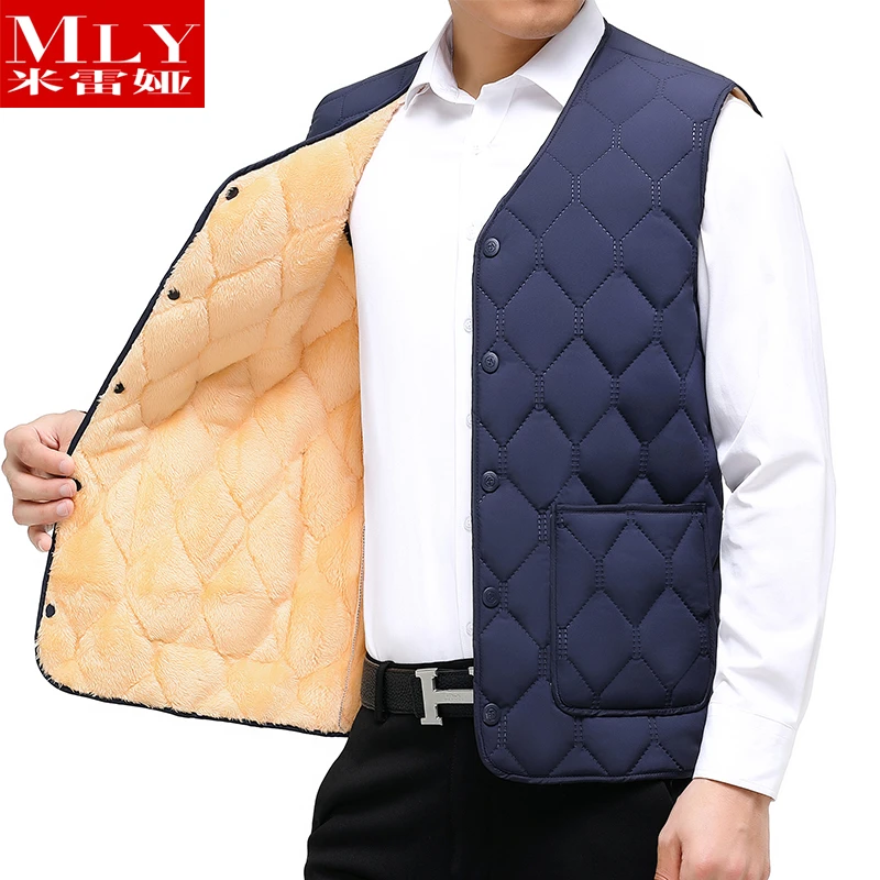 新款加绒秋冬男士冬季外穿坎肩短款大码中老年保暖加厚背心爸爸装